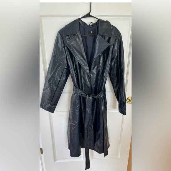 Jason Wu Jackets & Blazers - J Jason Wu The Icon Regular Faux Leather Croc Trench Coat Women’s Navy Large